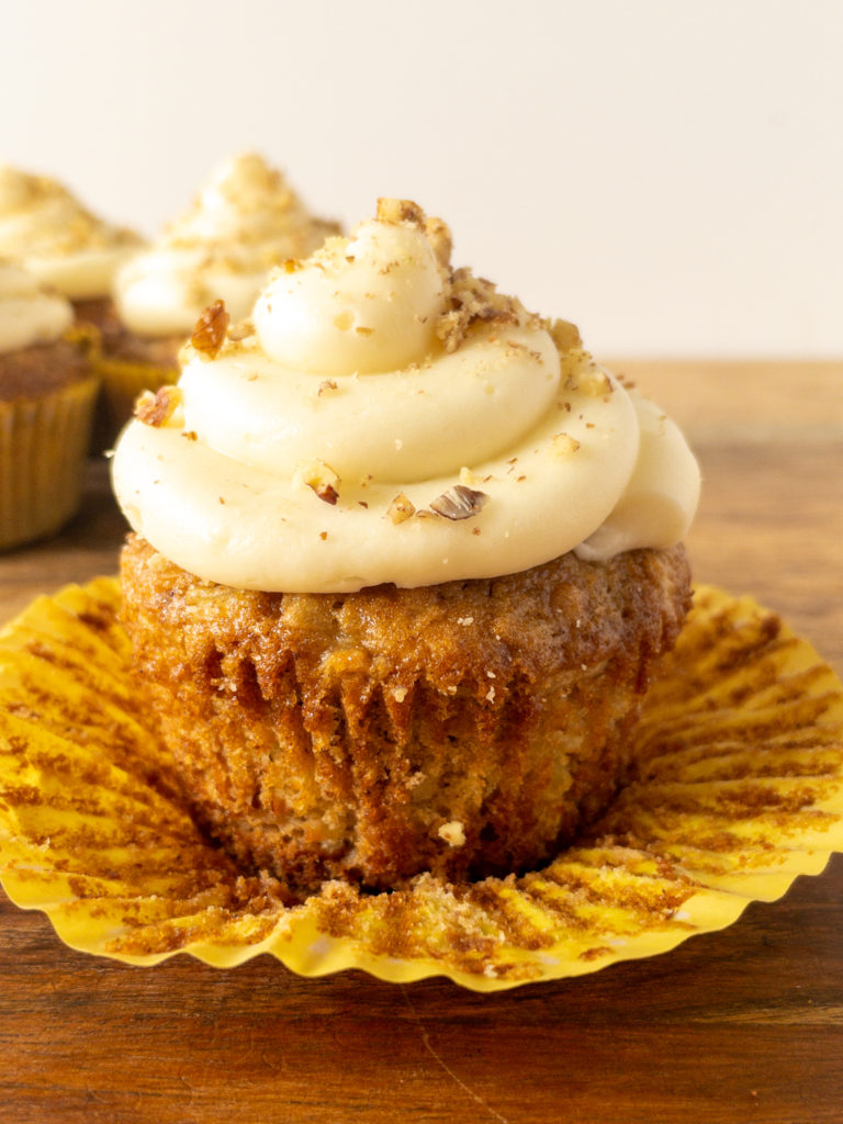 pineapple pecan cupcake with wrapped pulled down