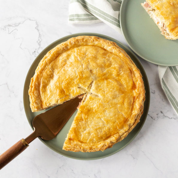 cooked pie with slice removed