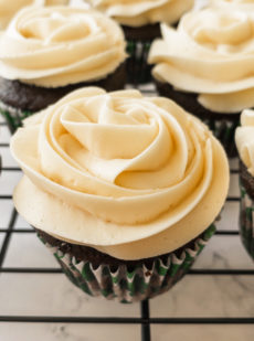 Chocolate cupcakes frosted with Baileys buttercream