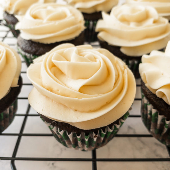 Chocolate cupcakes frosted with Baileys buttercream