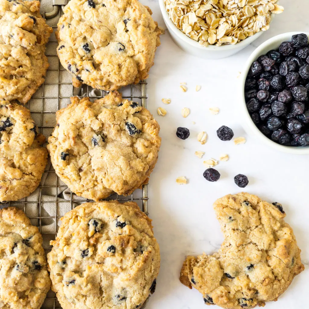 maple blueberry oat cookies on wire rack