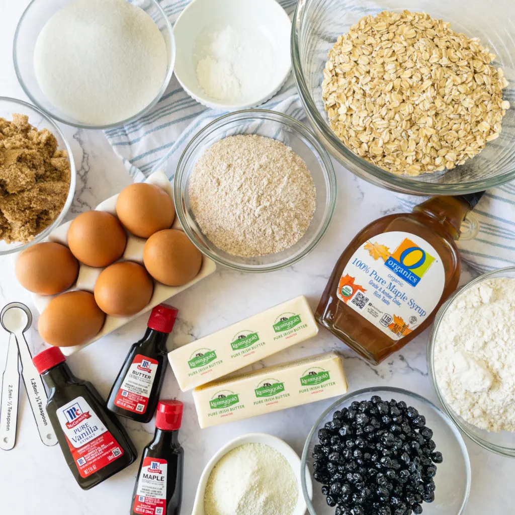 blueberry oat cookie ingredients laid out on counter
