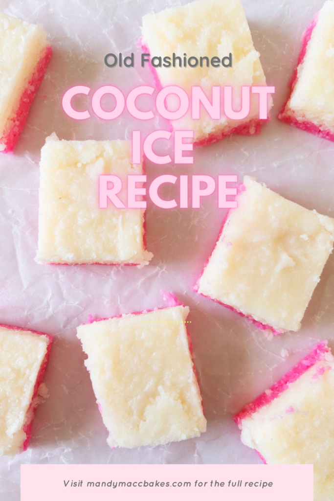 Old fashioned coconut ice Pinterest graphic