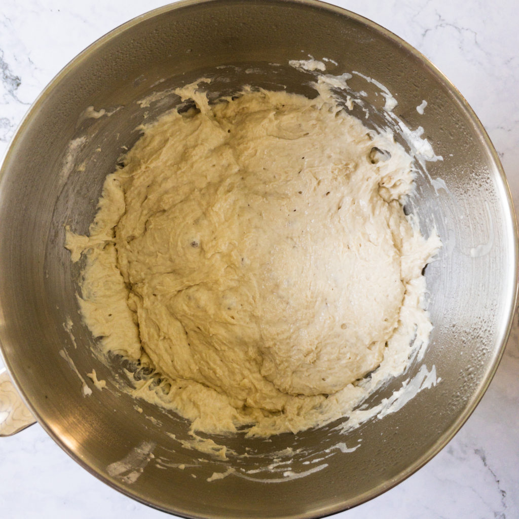 Dough after overnight refrigeration in bowl
