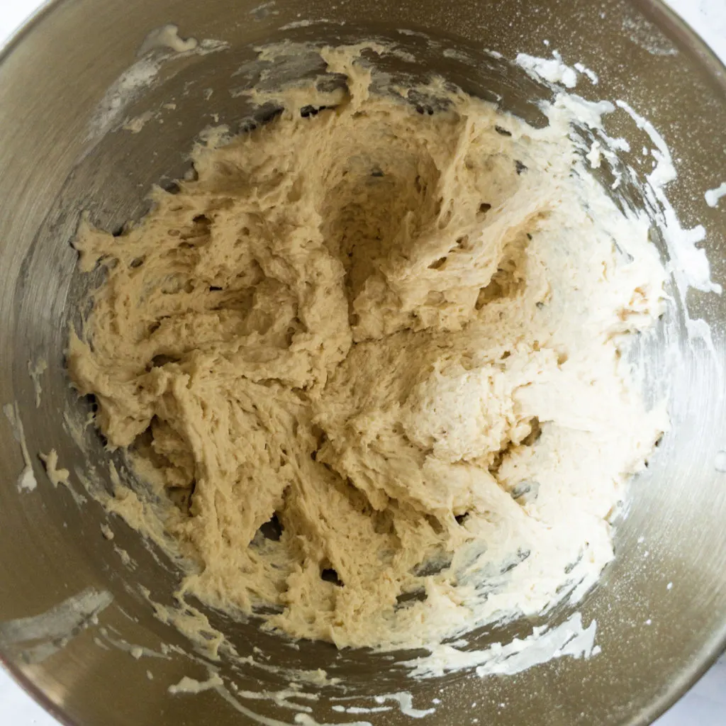 Dough ingredients first mixed in bowl