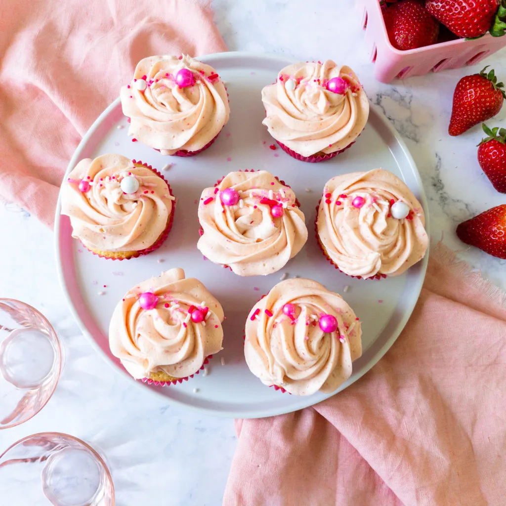 Plate of strawberry cupcakes