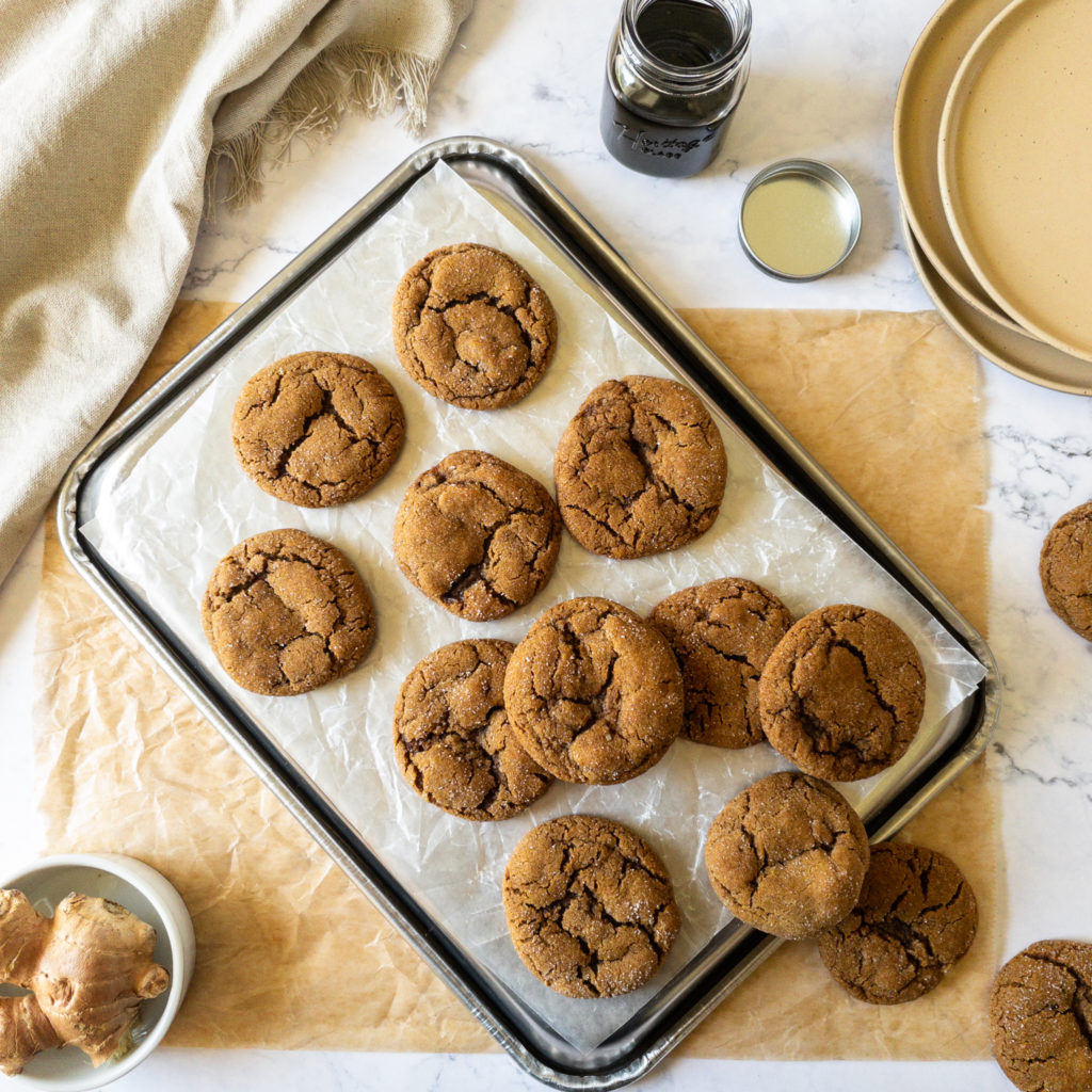 tray of molasses cookies