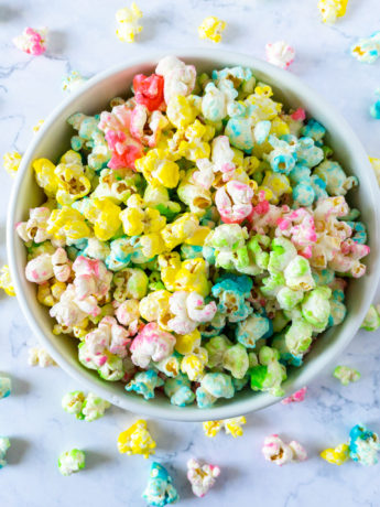 bowl of rainbow candy popcorn