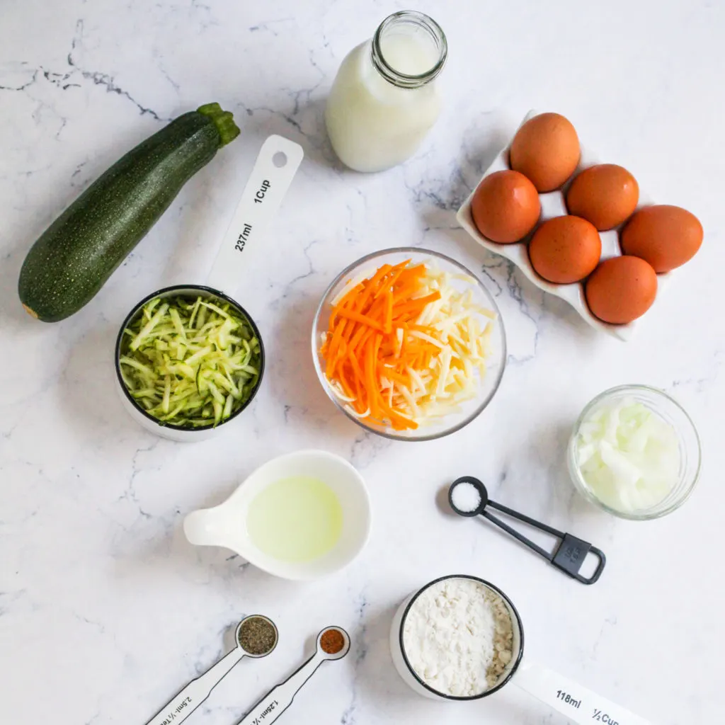 crustless quiche ingredients laid out on counter