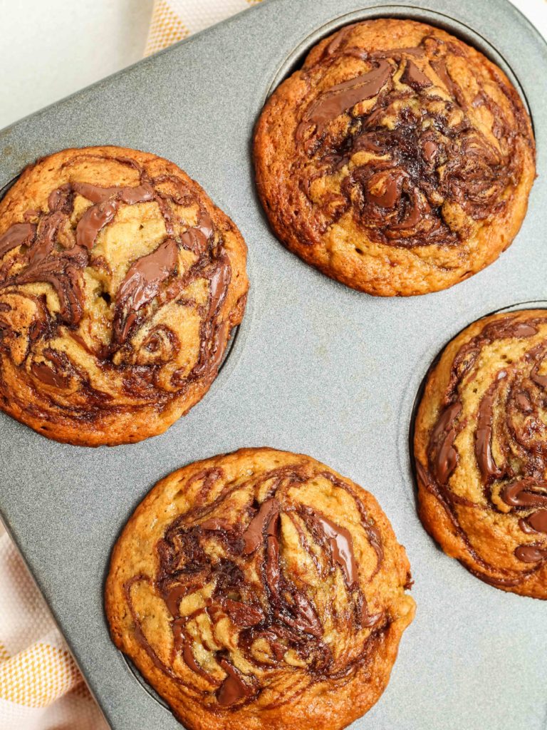 Small batch Nutella banana muffins in pan