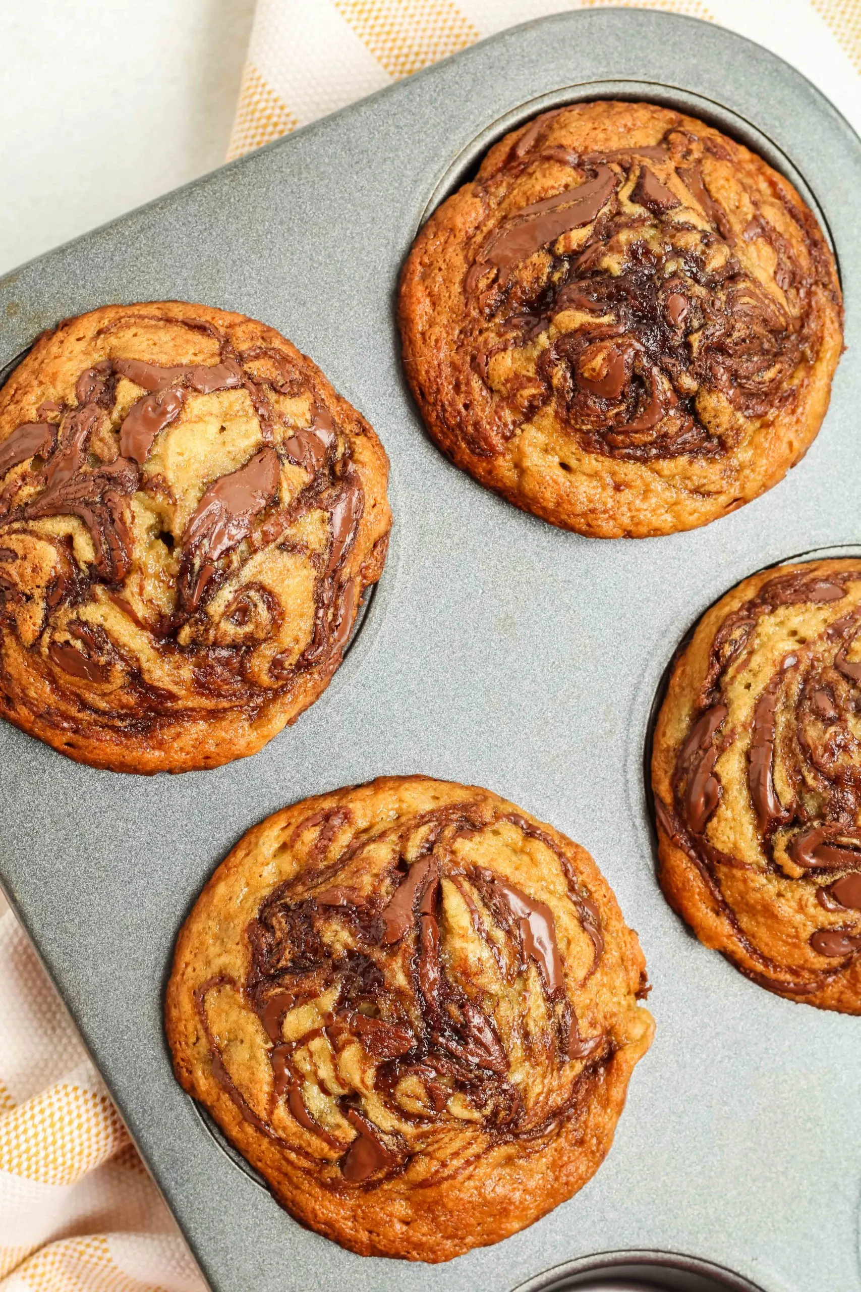 Small batch Nutella banana muffins in pan